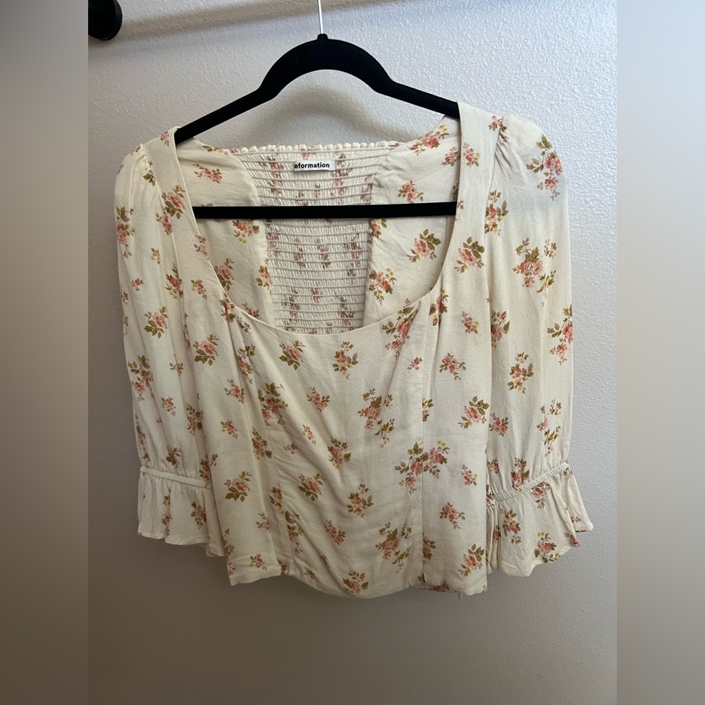 Reformation Cream Puff Sleeve Blouse with Ruched Ruffles